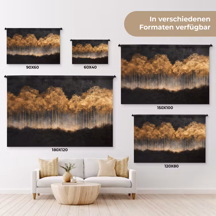 Gouden Bomen in Mistig Landschap Wandkleed katoen klein -tsfeer8_DE