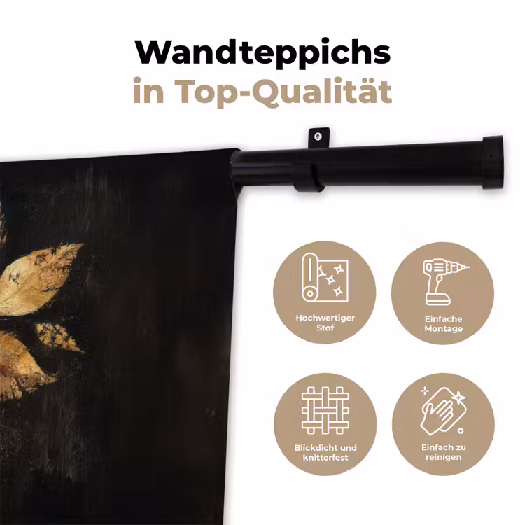 Gouden Bladeren op Donkere Achtergrond Wandkleed katoen klein -tsfeer2_DE