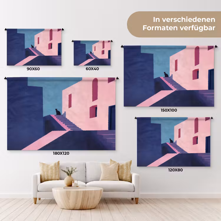 Kat - Trap - Gebouwen - Schaduwcontrasten Wandkleed katoen klein -tsfeer8_DE