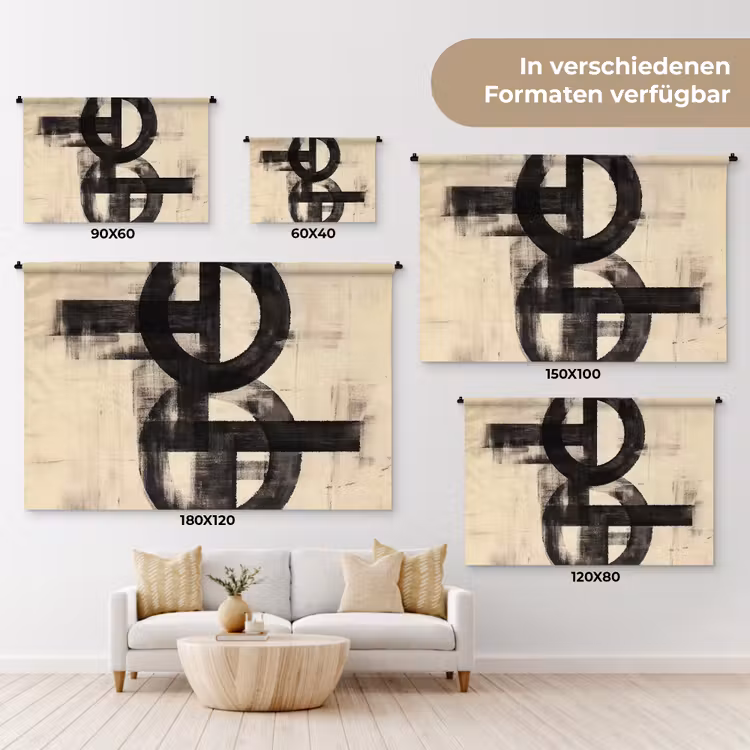 Cirkels - Balken - Zwart - Abstract Wandkleed katoen klein -tsfeer8_DE
