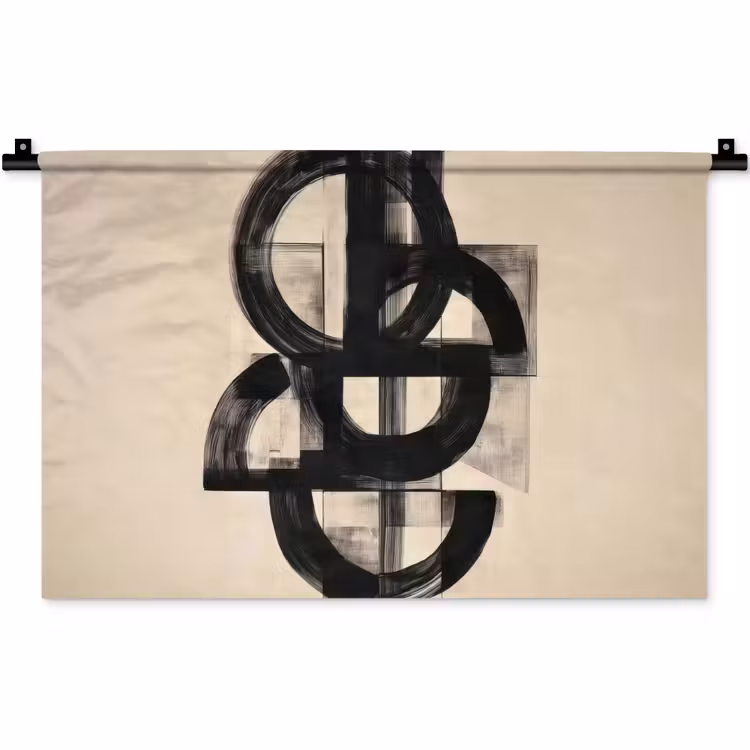 Cirkels - Lijnen - Vormen - Zwart Wandkleed katoen klein -zz3d
