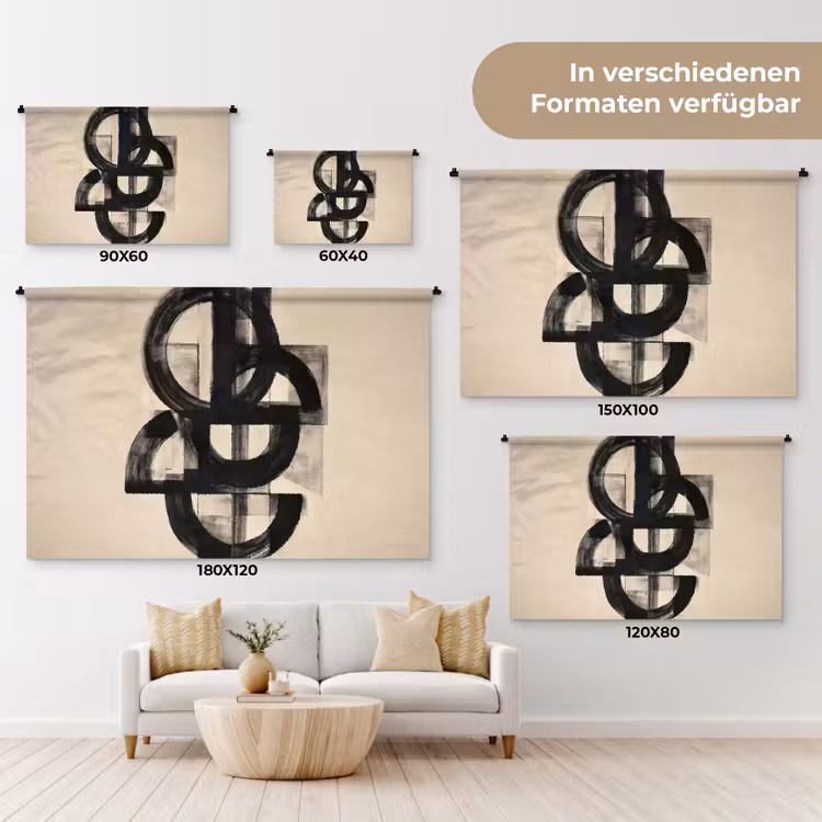 Cirkels - Lijnen - Vormen - Zwart Wandkleed katoen klein -tsfeer8_DE