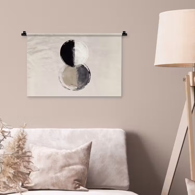 Cirkels - Strepen - Minimalistisch - Zwart Wandkleed katoen klein -sfeer4