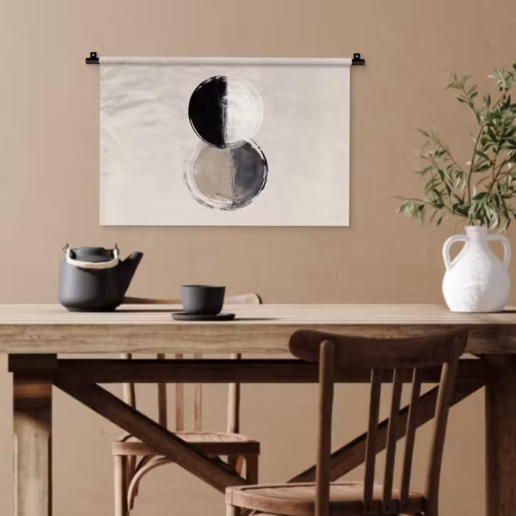 Cirkels - Strepen - Minimalistisch - Zwart Wandkleed katoen klein -sfeer6