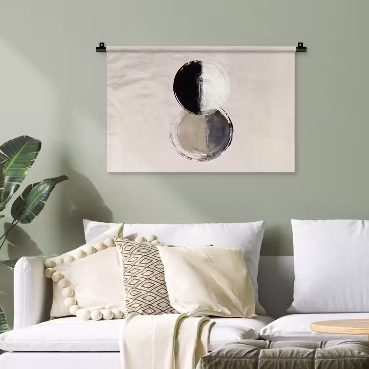 Cirkels - Strepen - Minimalistisch - Zwart Wandkleed katoen klein -sfeer7