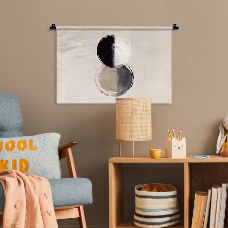 Cirkels - Strepen - Minimalistisch - Zwart Wandkleed katoen klein -wsfeer4_kind