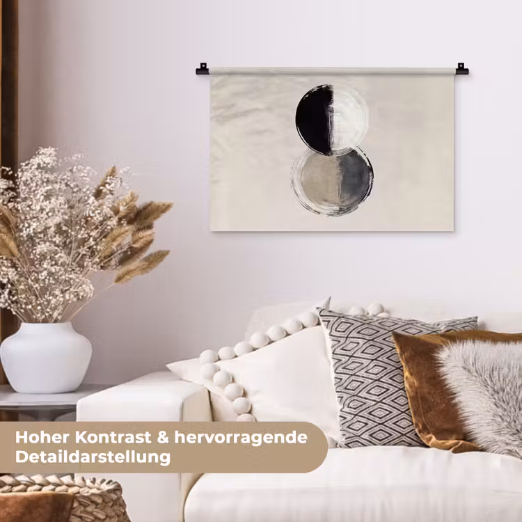 Cirkels - Strepen - Minimalistisch - Zwart Wandkleed katoen klein -tsfeer1_DE