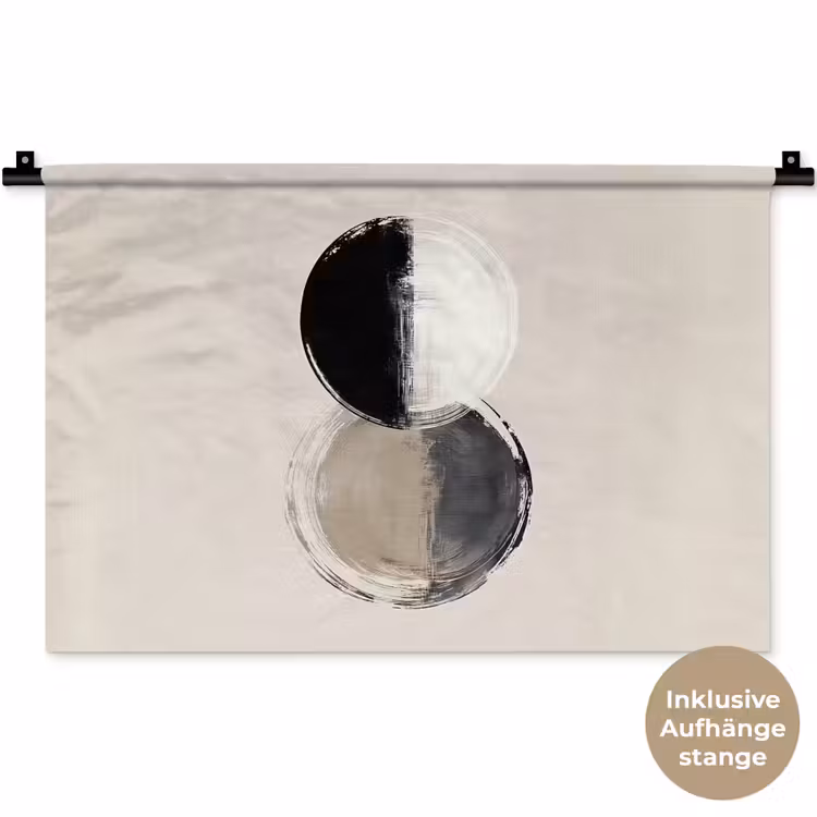 Cirkels - Strepen - Minimalistisch - Zwart Wandkleed katoen klein -t3d_DE