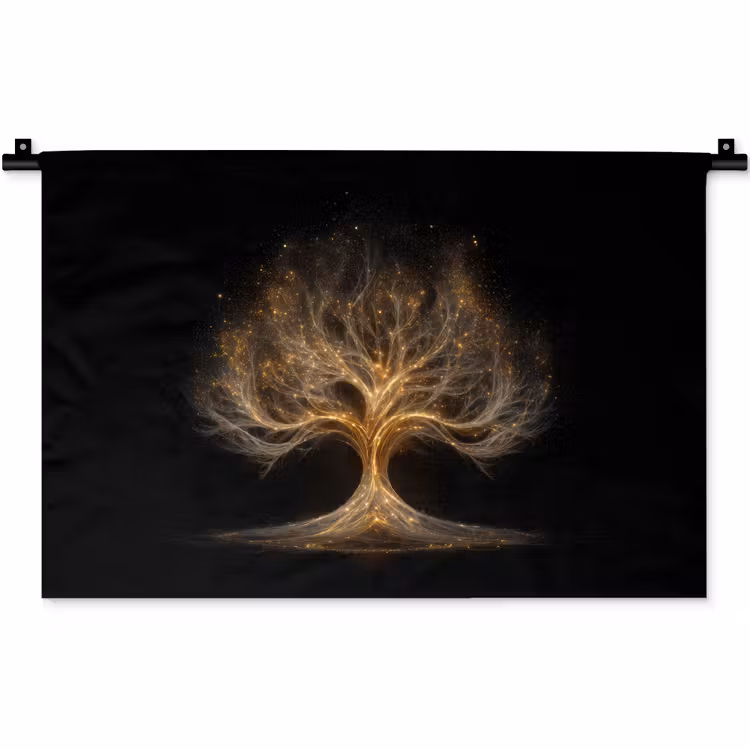 Lichtjes - Boom - Abstract - Zwart Wandkleed katoen klein -zz3d