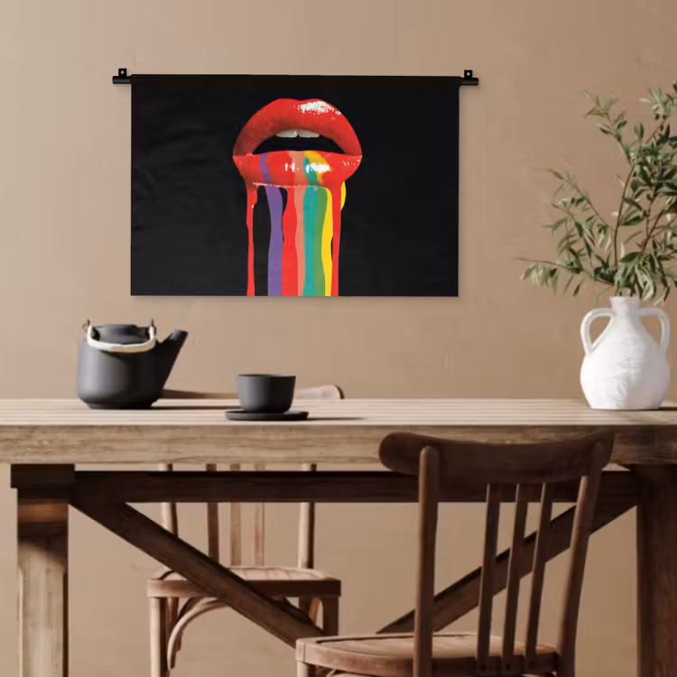Lippen - Kleuren - Zwart Wandkleed katoen klein -sfeer6
