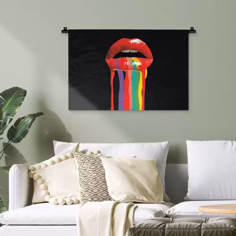Lippen - Kleuren - Zwart Wandkleed katoen klein -sfeer7