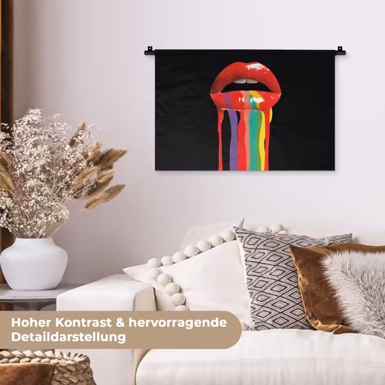 Lippen - Kleuren - Zwart Wandkleed katoen klein -tsfeer1_DE