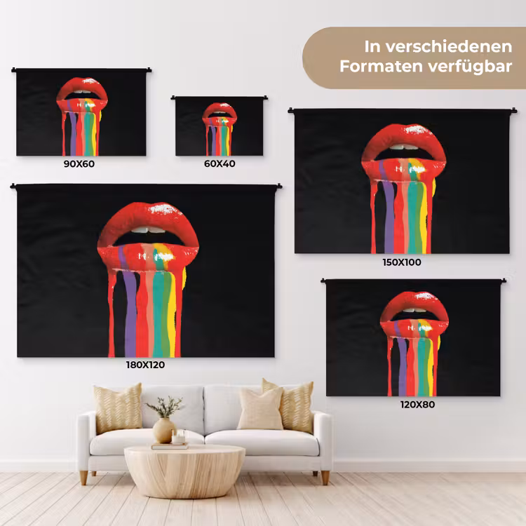 Lippen - Kleuren - Zwart Wandkleed katoen klein -tsfeer8_DE