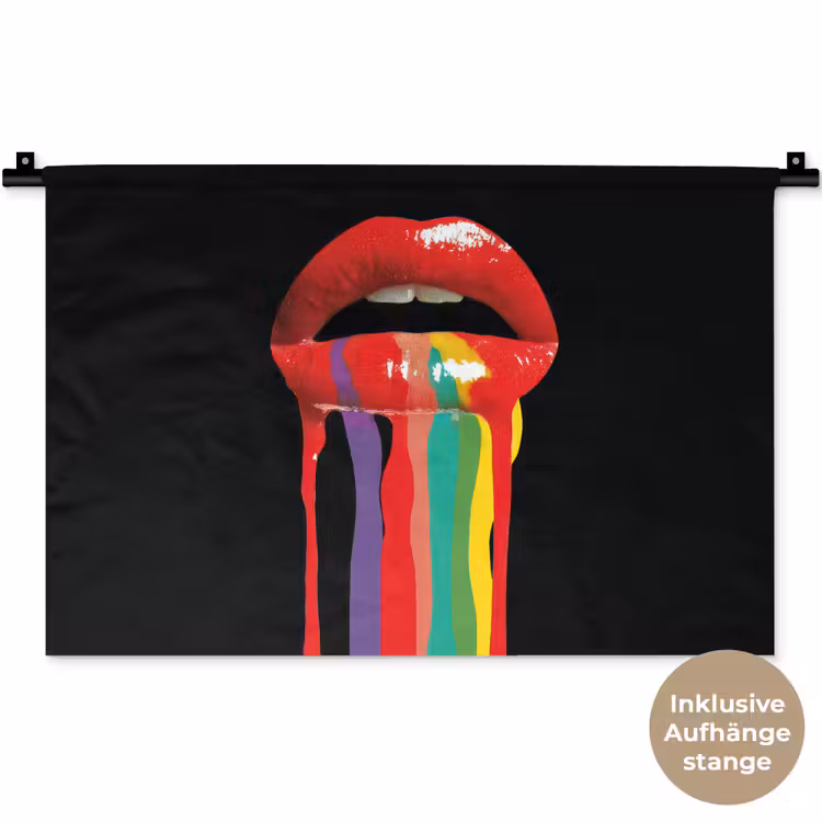 Lippen - Kleuren - Zwart Wandkleed katoen klein -t3d_DE