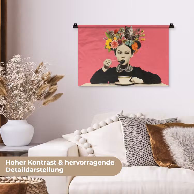 Meisje - Kopje - Bloemen - Roze Wandkleed katoen klein -tsfeer1_DE