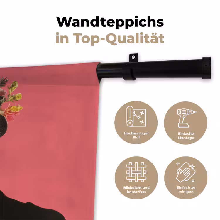 Meisje - Kopje - Bloemen - Roze Wandkleed katoen klein -tsfeer2_DE