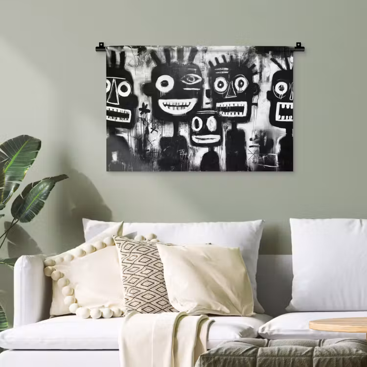 Schilderij - Figuren - Zwart - Abstract Wandkleed katoen klein -sfeer7