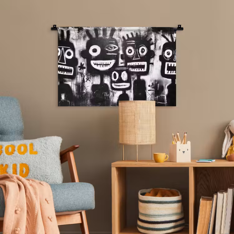 Schilderij - Figuren - Zwart - Abstract Wandkleed katoen klein -wsfeer4_kind
