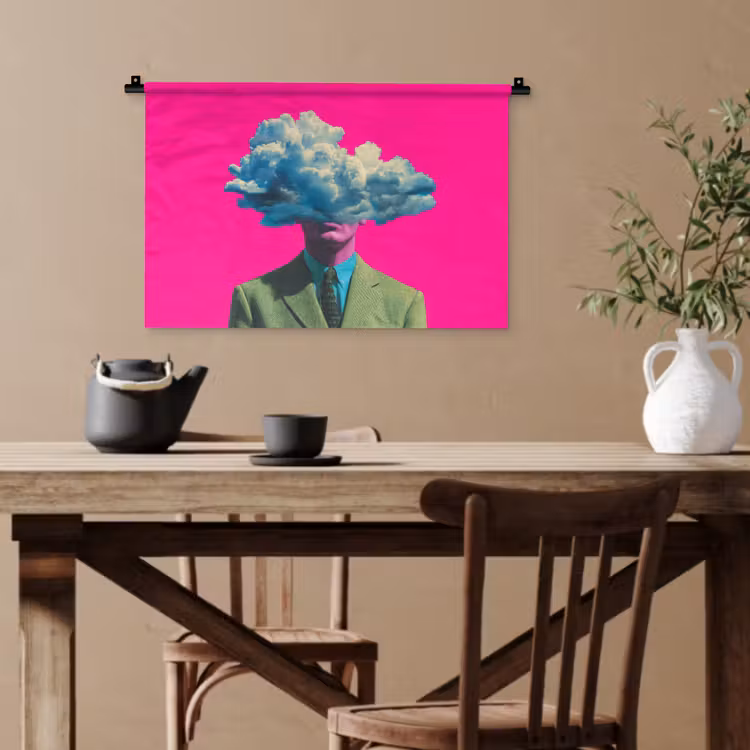 Man - Pak - Wolk - Roze Wandkleed katoen klein -sfeer6