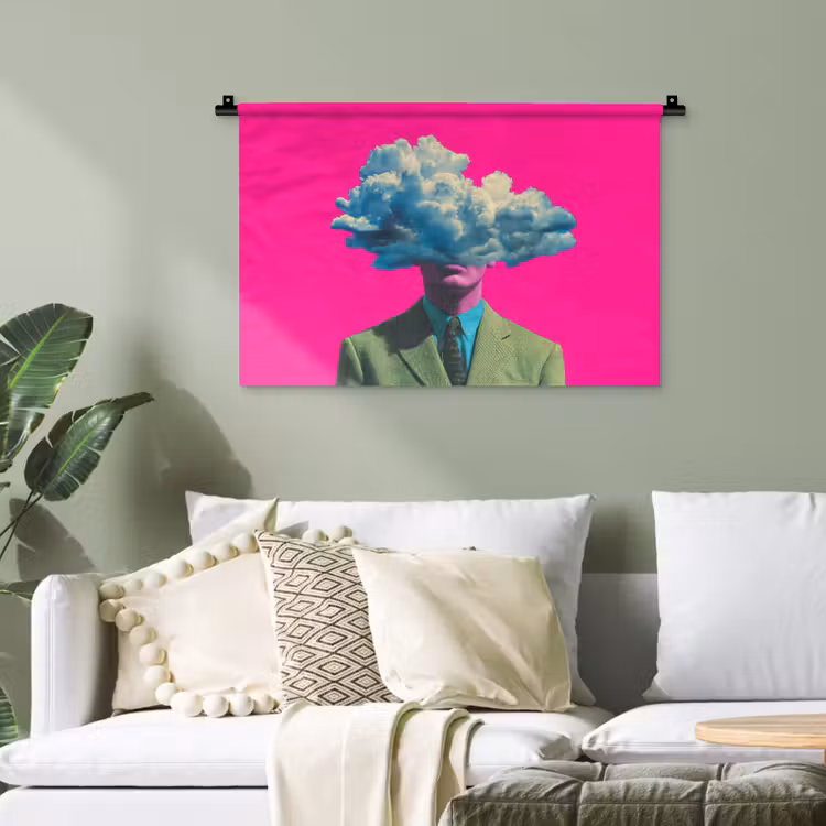 Man - Pak - Wolk - Roze Wandkleed katoen klein -sfeer7
