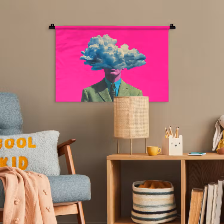 Man - Pak - Wolk - Roze Wandkleed katoen klein -wsfeer4_kind