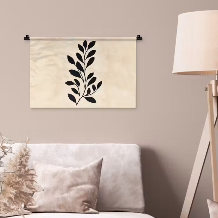 Minimalistisch - Tak - Bladeren - Zwart Wandkleed katoen klein -sfeer4