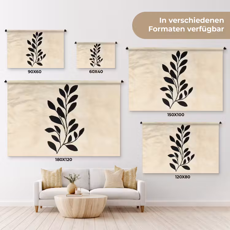 Minimalistisch - Tak - Bladeren - Zwart Wandkleed katoen klein -tsfeer8_DE