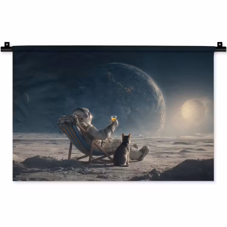 Maan - Kat - Astronaut - Ruimte Wandkleed katoen klein -zz3d