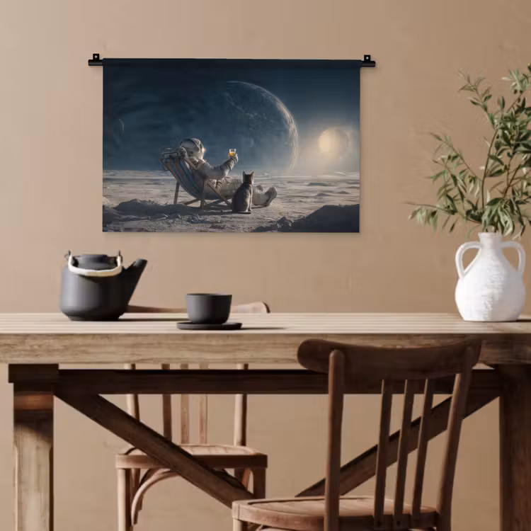 Maan - Kat - Astronaut - Ruimte Wandkleed katoen klein -sfeer6