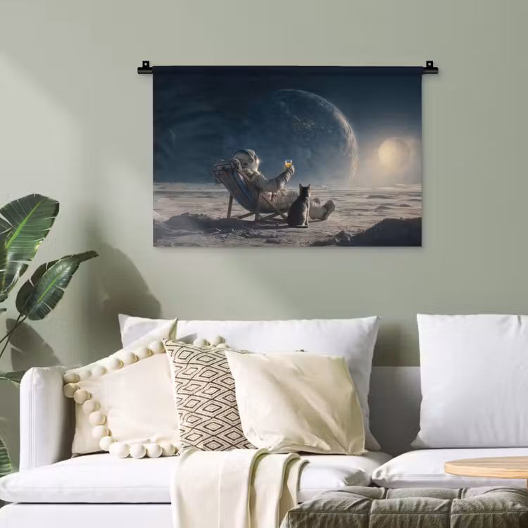 Maan - Kat - Astronaut - Ruimte Wandkleed katoen klein -sfeer7