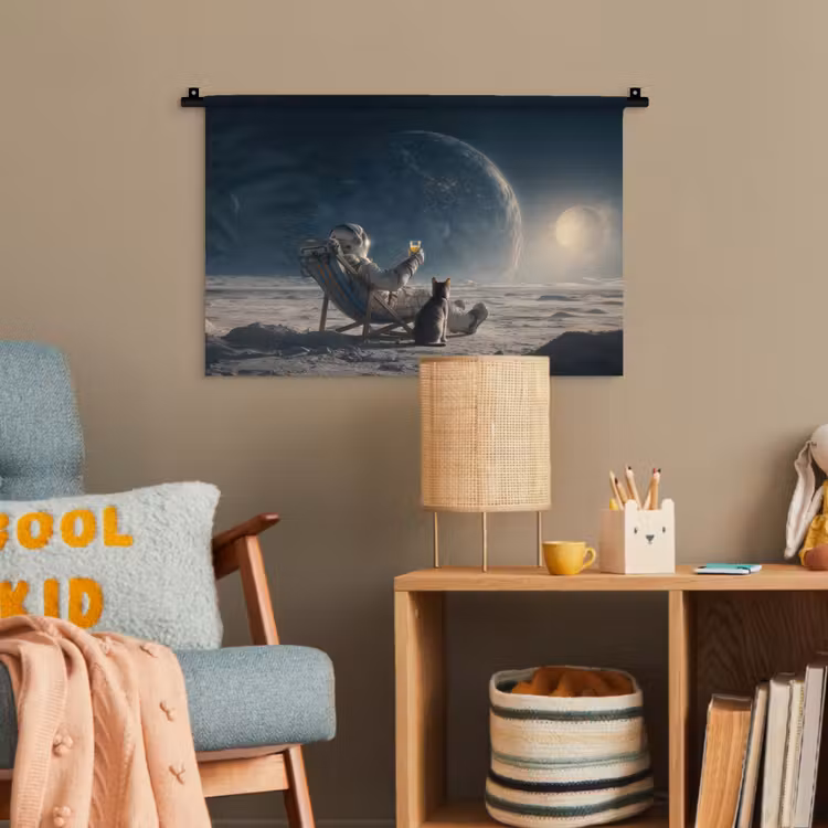 Maan - Kat - Astronaut - Ruimte Wandkleed katoen klein -wsfeer4_kind