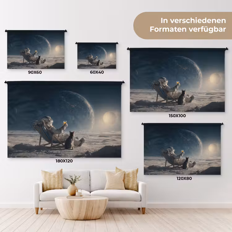 Maan - Kat - Astronaut - Ruimte Wandkleed katoen klein -tsfeer8_DE