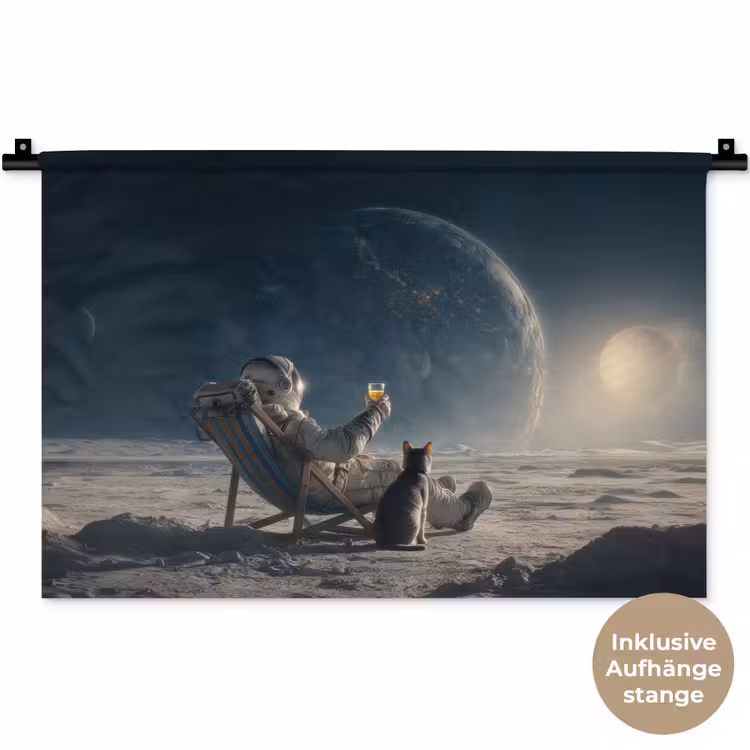 Maan - Kat - Astronaut - Ruimte Wandkleed katoen klein -t3d_DE