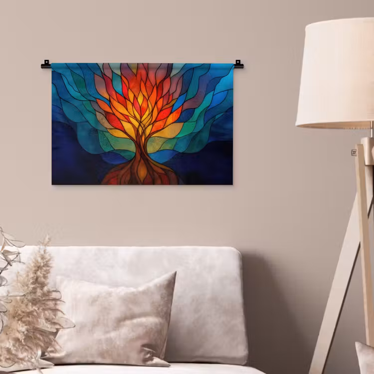 Sierglas - Boom - Rood - Vlakken Wandkleed katoen klein -sfeer4