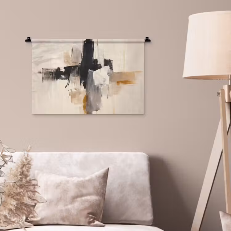 Penseelstreken - Ruw - Abstract - Beige Wandkleed katoen klein -sfeer4