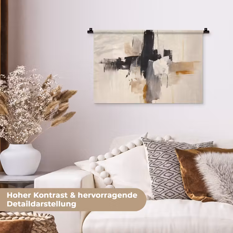 Penseelstreken - Ruw - Abstract - Beige Wandkleed katoen klein -tsfeer1_DE