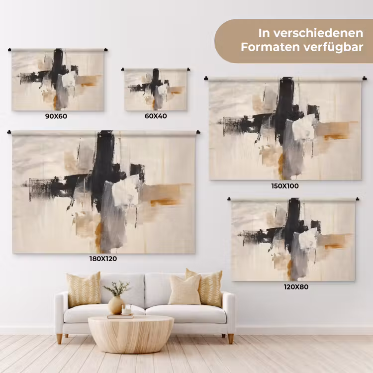 Penseelstreken - Ruw - Abstract - Beige Wandkleed katoen klein -tsfeer8_DE