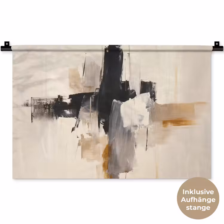 Penseelstreken - Ruw - Abstract - Beige Wandkleed katoen klein -t3d_DE