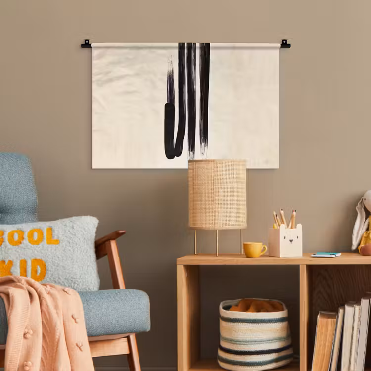 Penseelstreken - Verticaal - Zwart Wandkleed katoen klein -wsfeer4_kind