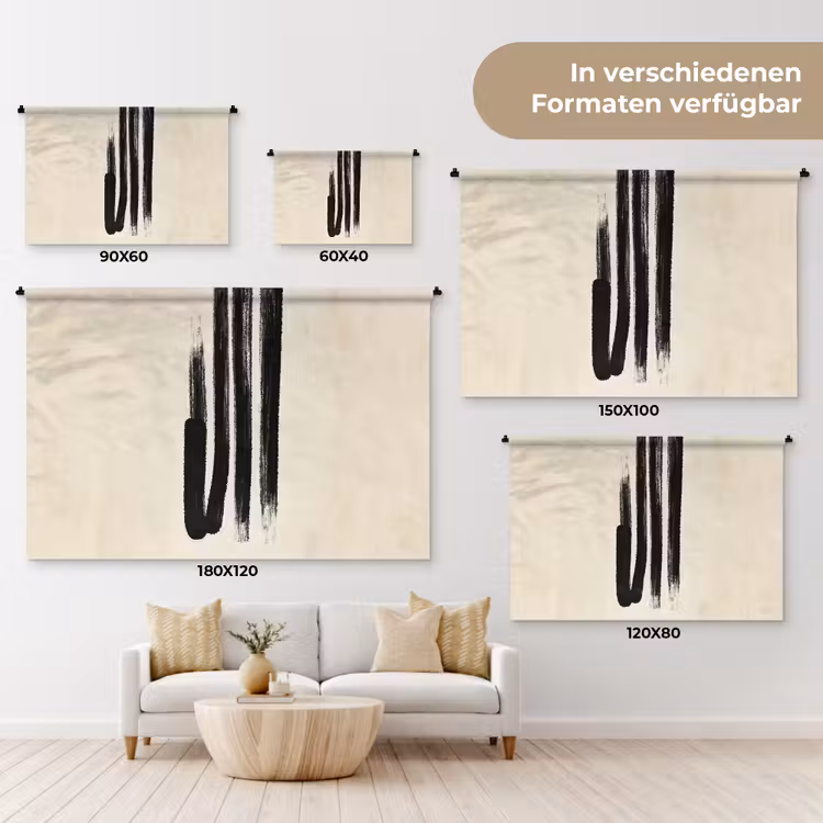 Penseelstreken - Verticaal - Zwart Wandkleed katoen klein -tsfeer8_DE