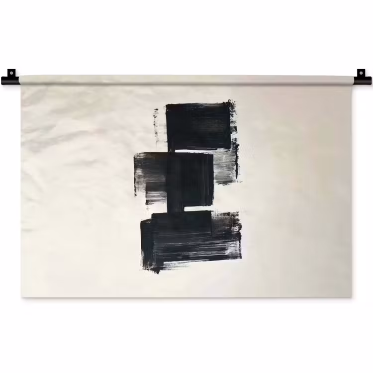 Rechthoeken - Penseelstreken - Abstract - Zwart Wandkleed katoen klein -zz3d