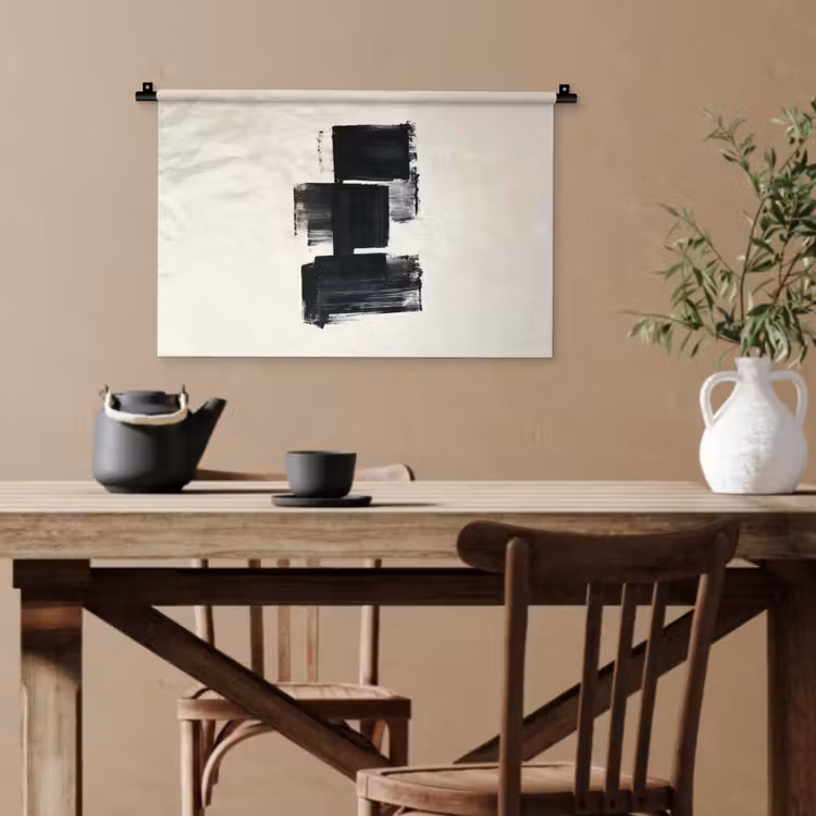 Rechthoeken - Penseelstreken - Abstract - Zwart Wandkleed katoen klein -sfeer6