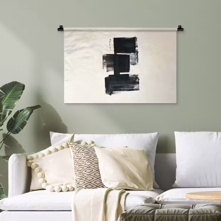 Rechthoeken - Penseelstreken - Abstract - Zwart Wandkleed katoen klein -sfeer7