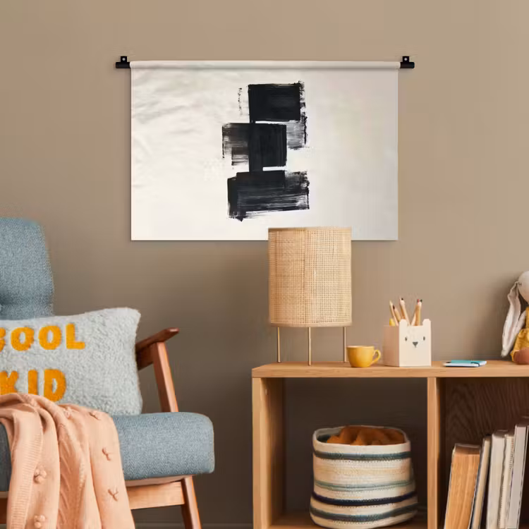 Rechthoeken - Penseelstreken - Abstract - Zwart Wandkleed katoen klein -wsfeer4_kind