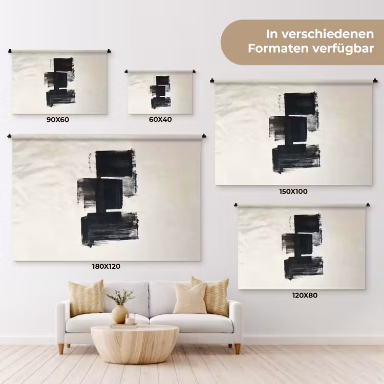 Rechthoeken - Penseelstreken - Abstract - Zwart Wandkleed katoen klein -tsfeer8_DE