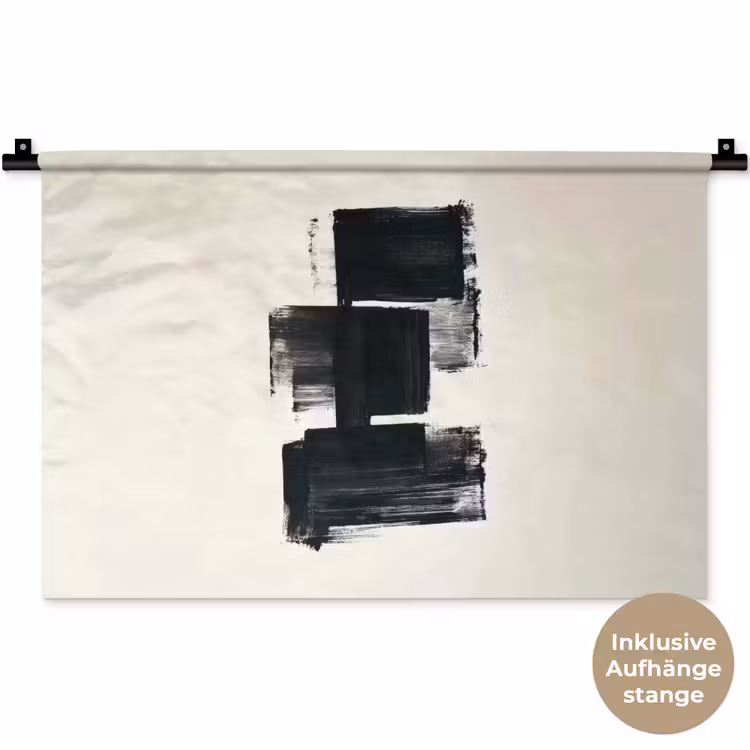 Rechthoeken - Penseelstreken - Abstract - Zwart Wandkleed katoen klein -t3d_DE