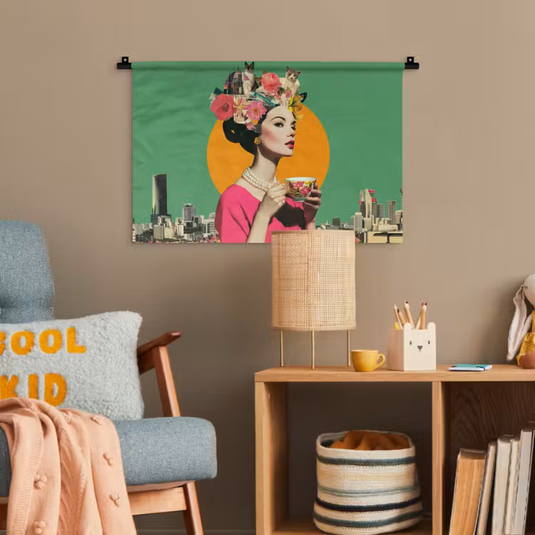 Retro - Vrouw - Stad - Zon Wandkleed katoen klein -wsfeer4_kind