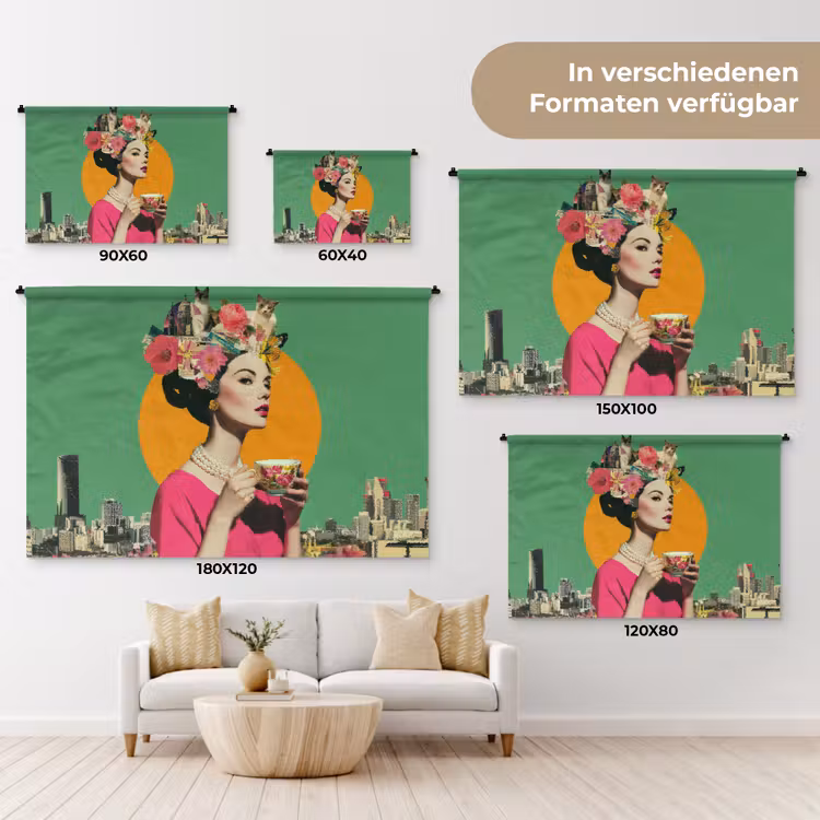 Retro - Vrouw - Stad - Zon Wandkleed katoen klein -tsfeer8_DE
