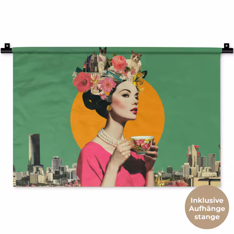 Retro - Vrouw - Stad - Zon Wandkleed katoen klein -t3d_DE