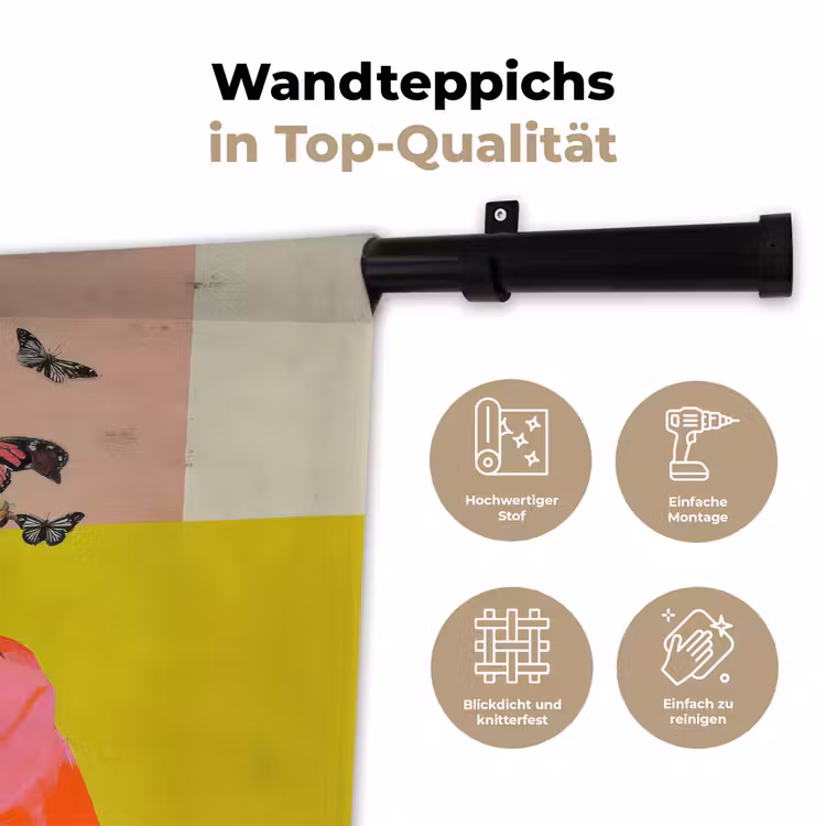 Retro - Vrouw - Kopje - Vlinders Wandkleed katoen klein -tsfeer2_DE